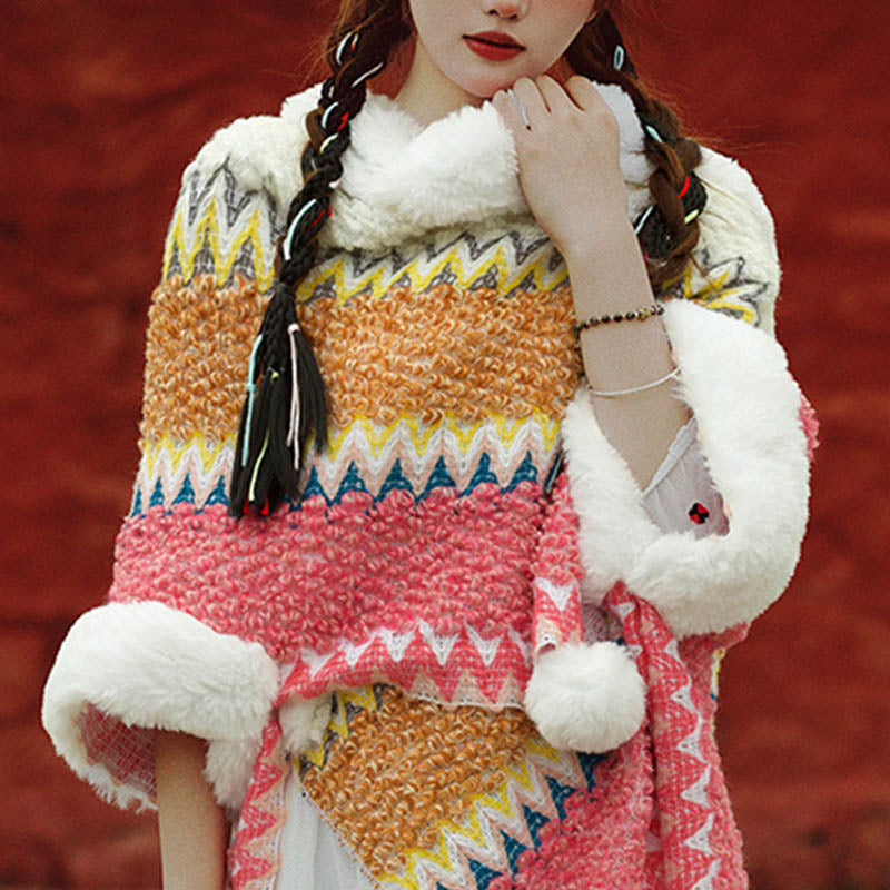 Nimara Ritual Tibetan Multicolored Striped Shawl Winter Cozy Travel Scarf Wrap