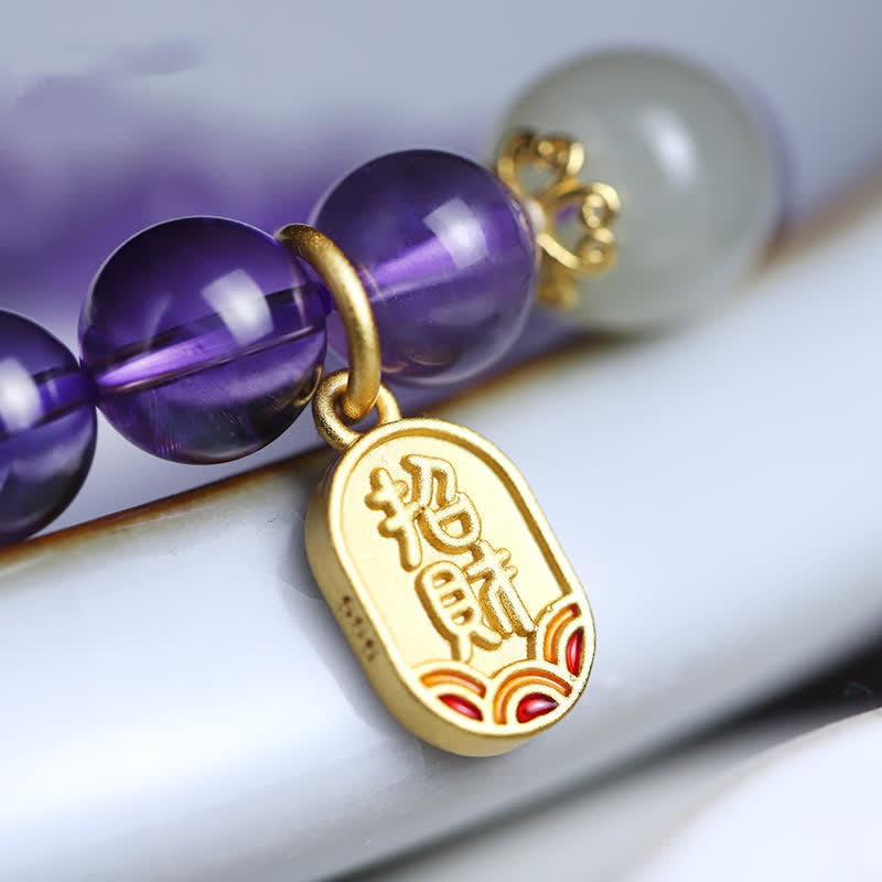 Nimara Ritual Natural Amethyst Crystal Hetian Jade Healing Charm Bracelet