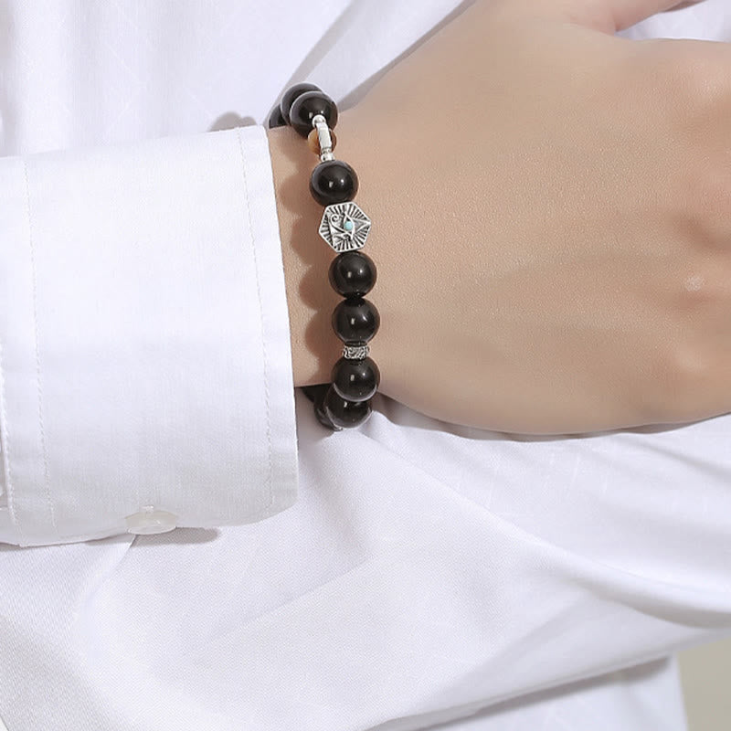 Nimara Ritual 925 Sterling Silver Black Obsidian Tiger Eye Eye of Providence Purification Bracelet