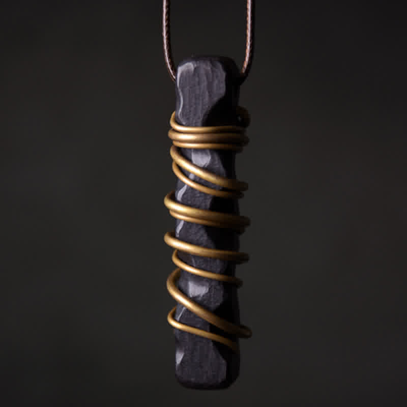 Nimara Ritual Tibet Ebony Wood Brass Balance Peace Necklace Pendant