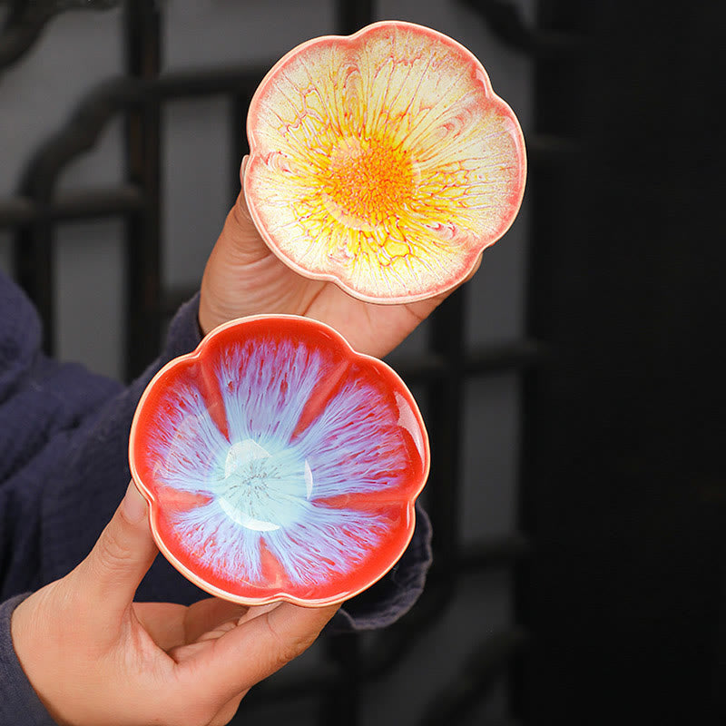 Nimara Ritual 6Pcs Plum Blossom Petal Pattern Chinese Jianzhan Kiln Change Ceramic Teacup Kung Fu Tea Cup Bowl With Gift Box