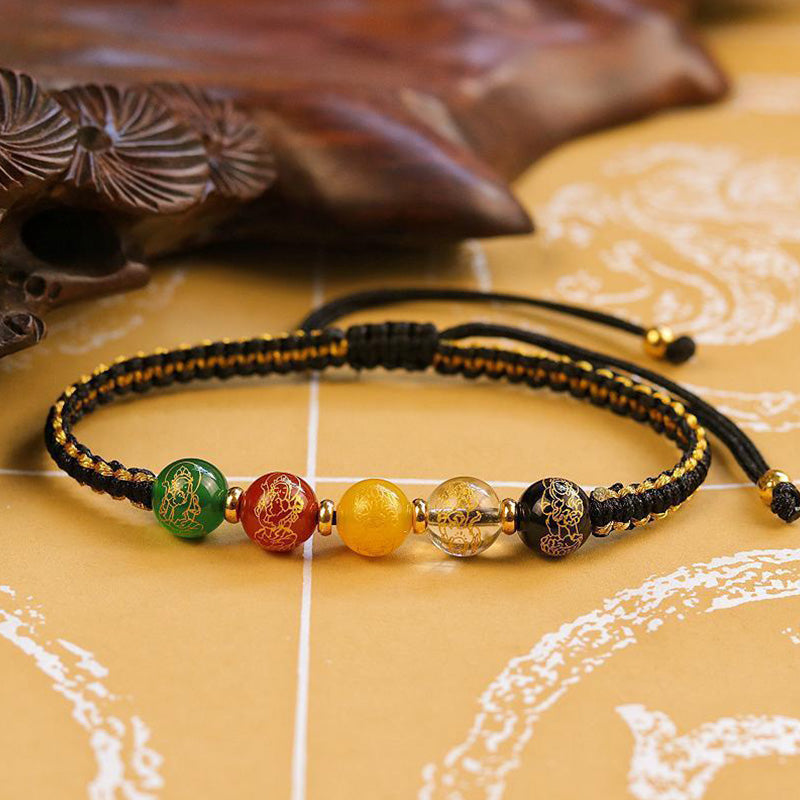 Nimara Ritual Five Directions Gods of Wealth Agate Handmade Protection String Braid Bracelet