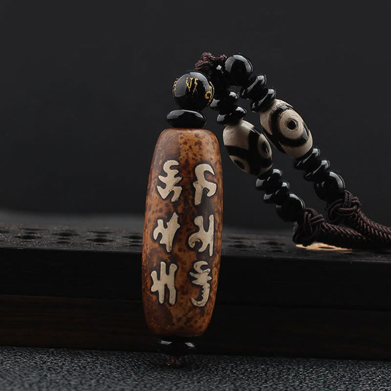 Nimara Ritual Tibet Om Mani Padme Hum Dzi Bead Avalokitesvara Pattern Wealth Necklace Pendant