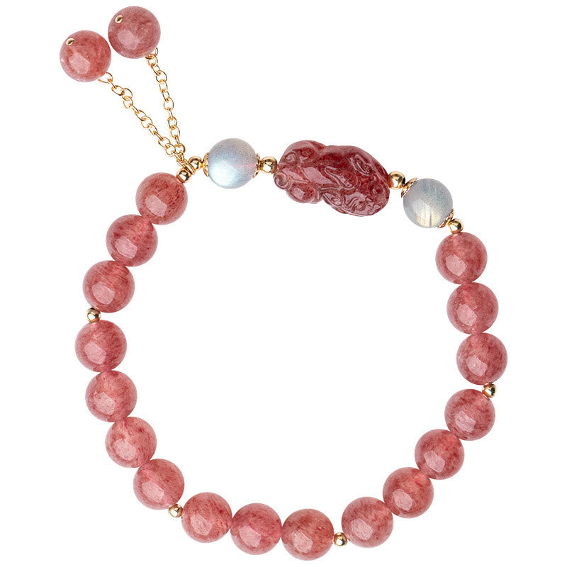 Nimara Ritual Natural Strawberry Quartz Moonstone PiXiu Love Healing Bracelet