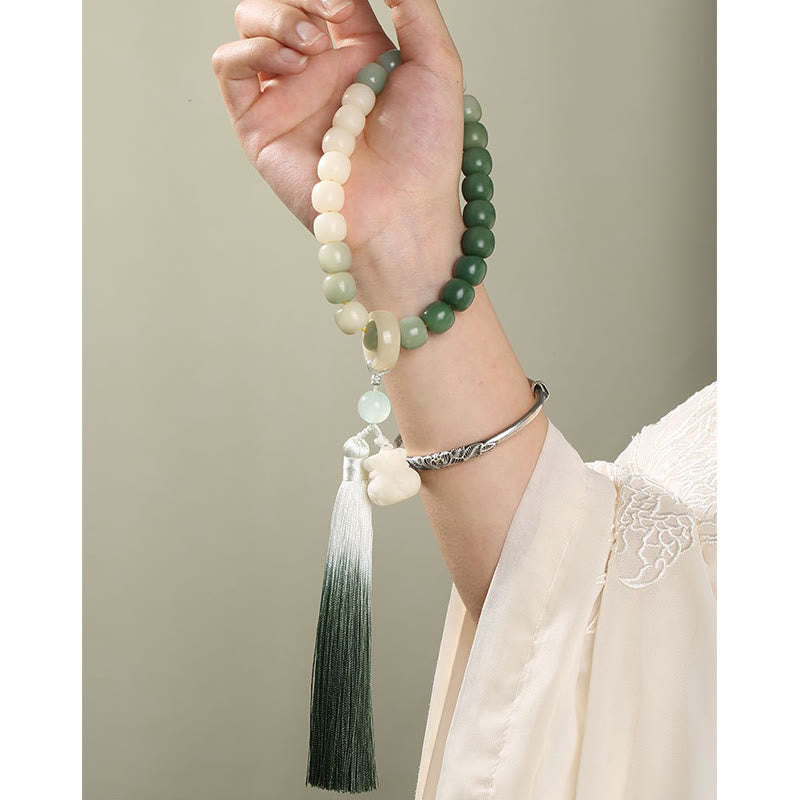 Nimara Ritual Natural Gradient Bodhi Seed Fortune Money Bag Lotus Wisdom Tassel Wrist Mala