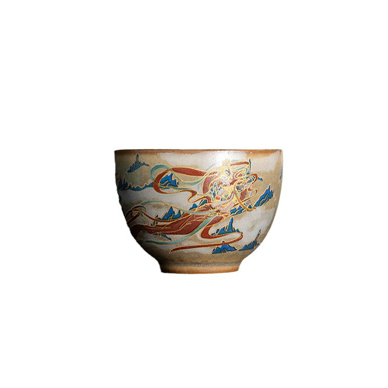 Nimara Ritual Dunhuang Flying Apsaras Ceramic Gaiwan Sancai Teacup Kung Fu Tea Cup With Lid