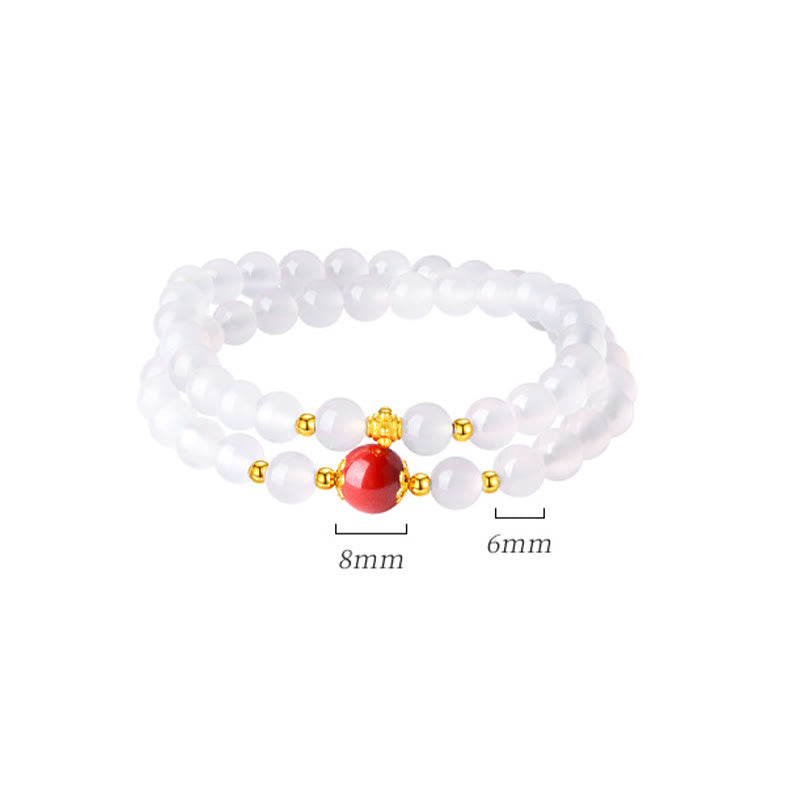 Nimara Ritual 925 Sterling Silver Natural White Agate Cinnabar Double Wrap Protection Bracelet