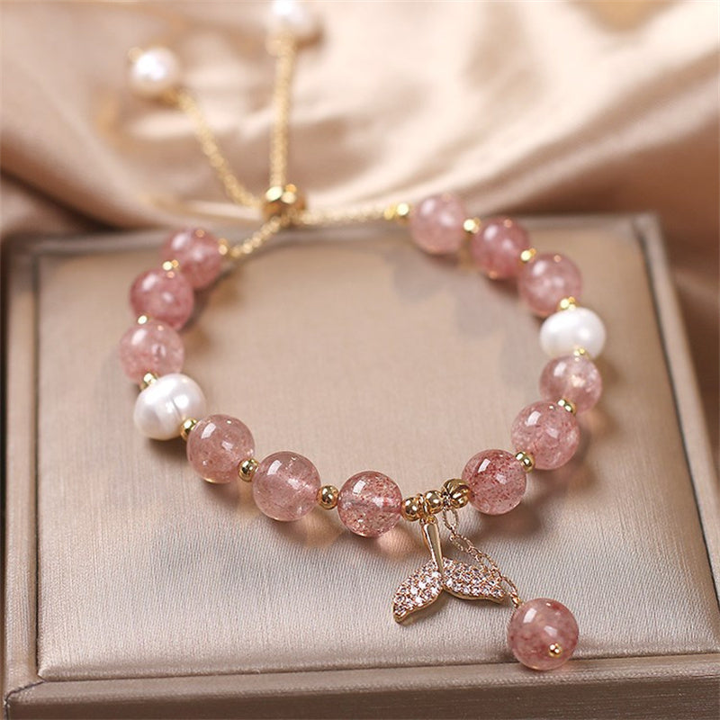 Nimara Ritual Strawberry Quartz Rutilated Quartz Fishtail Charm Healing Bracelet