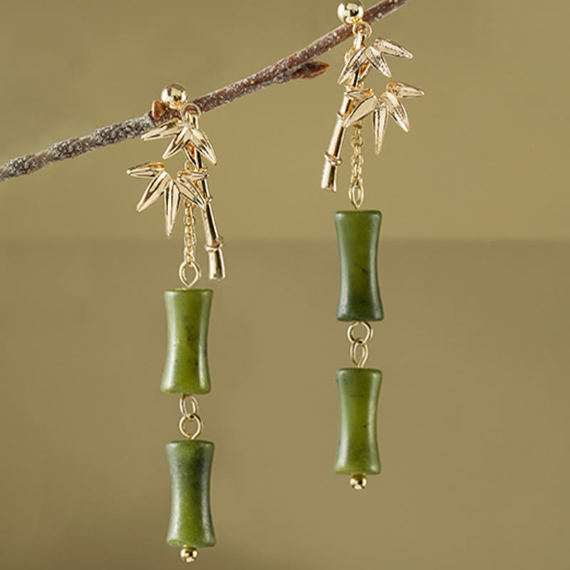 Nimara Ritual 925 Sterling Silver Posts Copper Plated Gold Natural Peridot Bamboo Leaf Drop Earrings