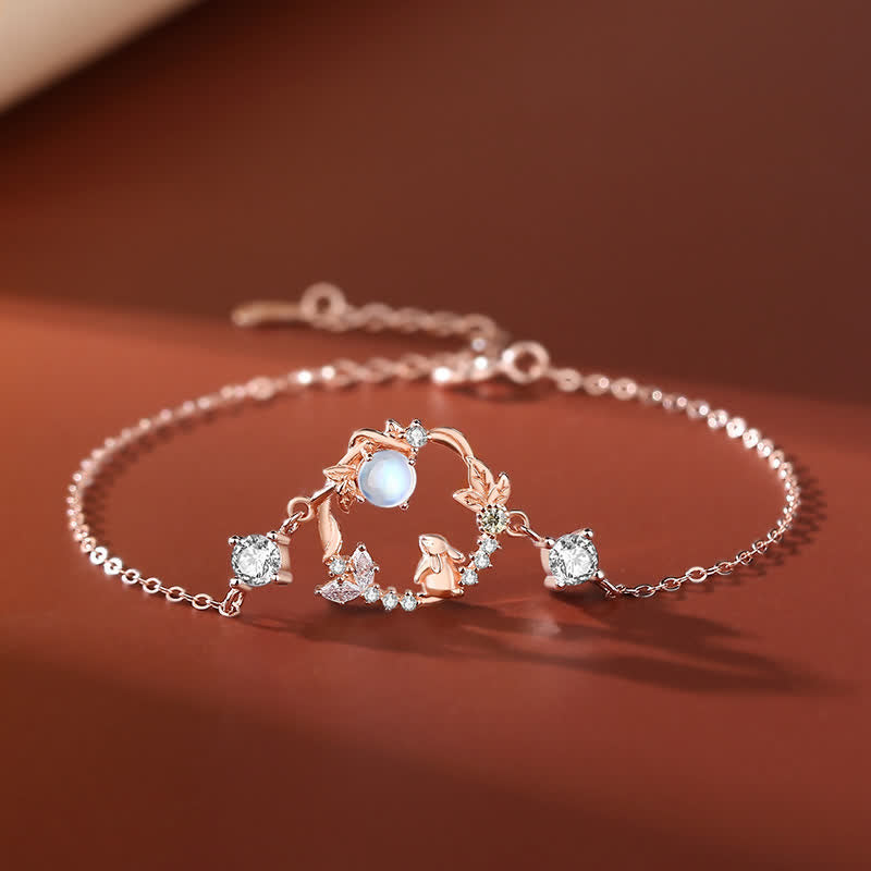 Nimara Ritual 925 Sterling Silver Year of the Rabbit Moonstone Moon Flower Pattern Necklace Pendant Bracelet Earrings