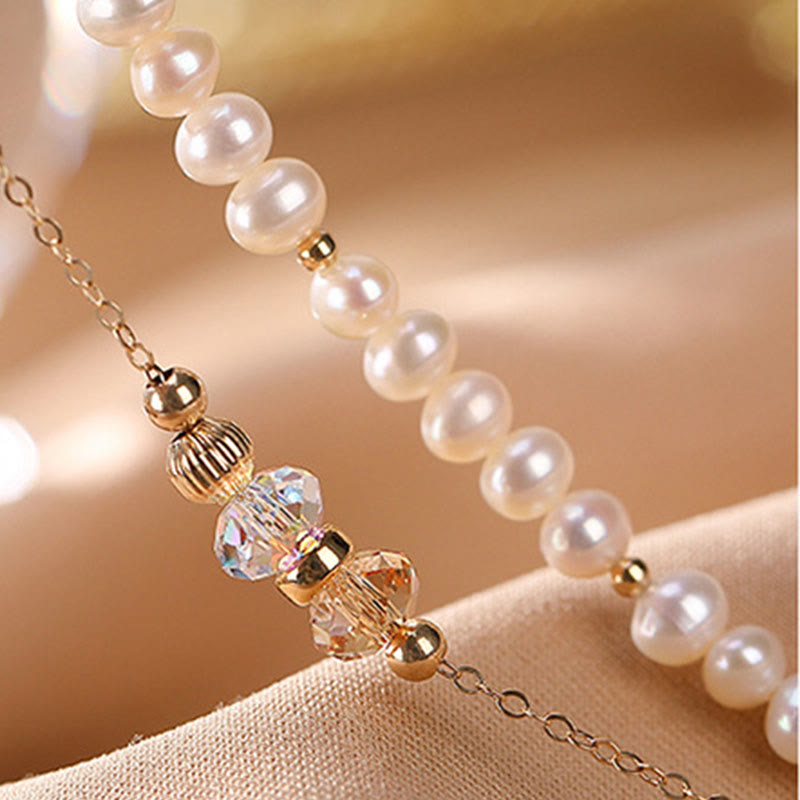 Nimara Ritual 925 Sterling Silver Plated 14k Gold Natural Pearl Crystal Healing Double Layer Bracelet