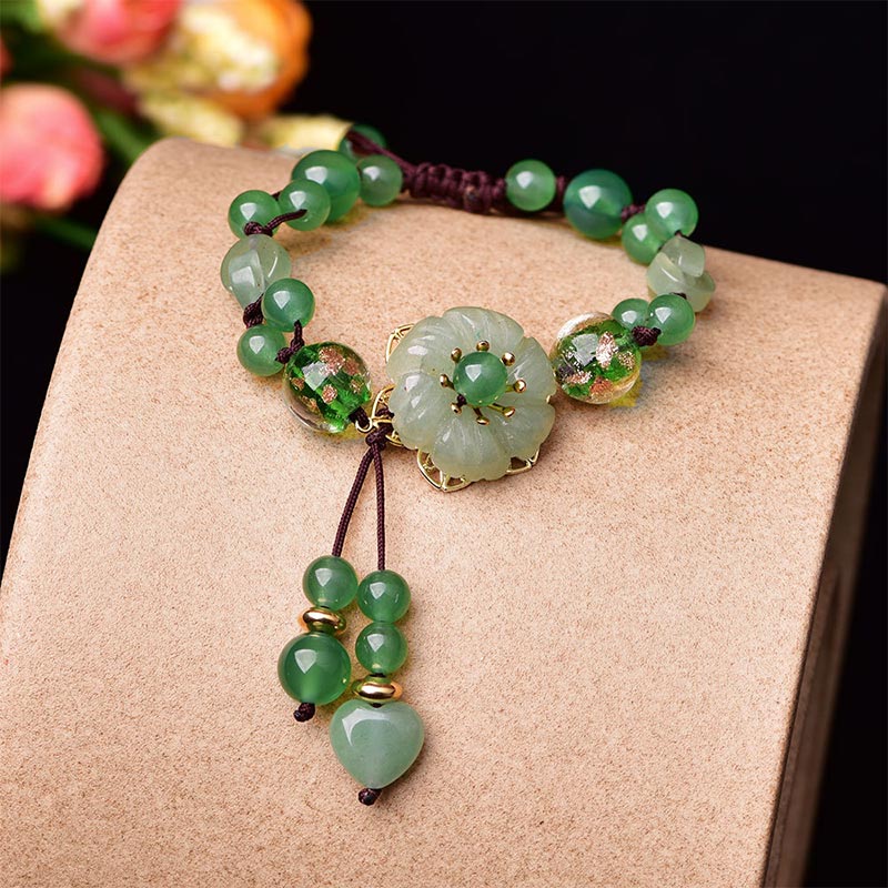 Nimara Ritual Natural Green Jade Luck Dangling Flower Bracelet