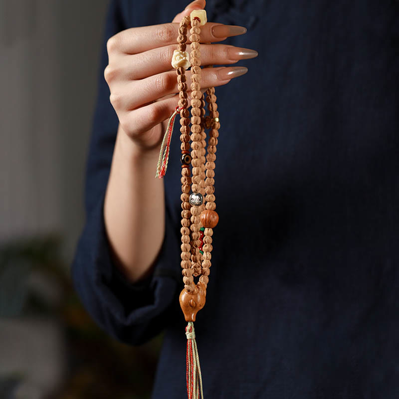 Nimara Ritual 108 Beads Bodhi Seed Red Agate Deer Head Wisdom Mala Bracelet
