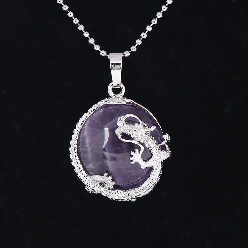 Nimara Ritual Chinese Dragon Natural Quartz Crystal Healing Energy Necklace Pendant