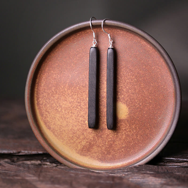 Nimara Ritual 925 Sterling Silver Ebony Wood Texture Balance Peace Drop Dangle Earrings