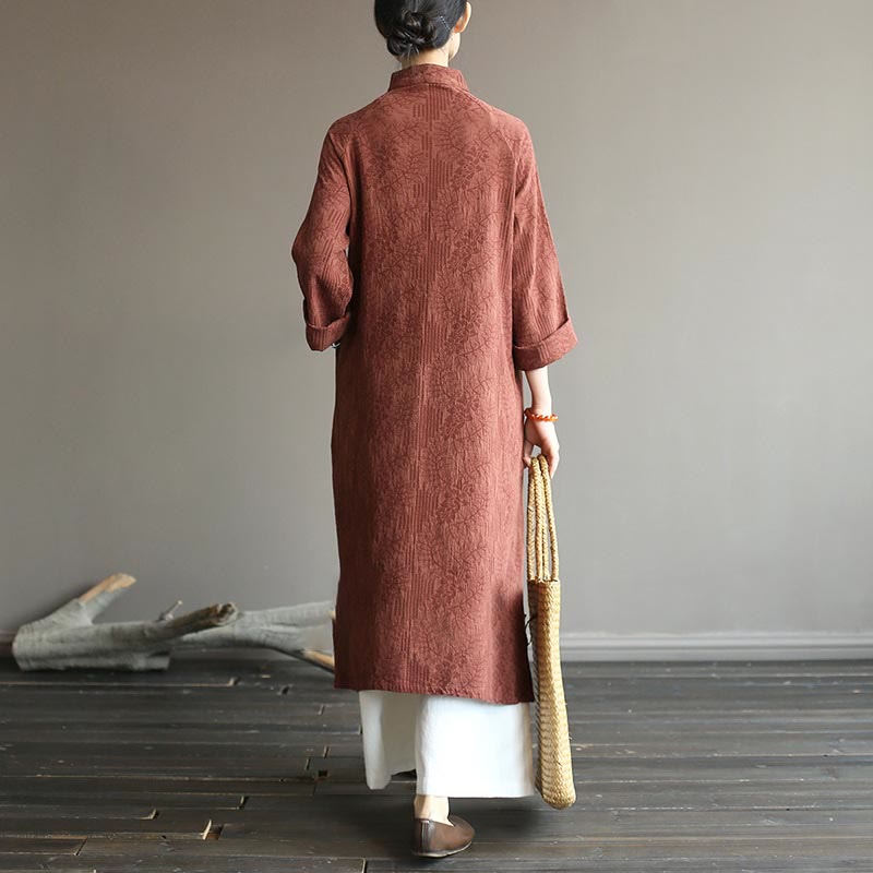 Nimara Ritual Flower Jacquard Midi Dress Long Sleeve Cotton Linen Dress Wide Leg Pants With Pockets
