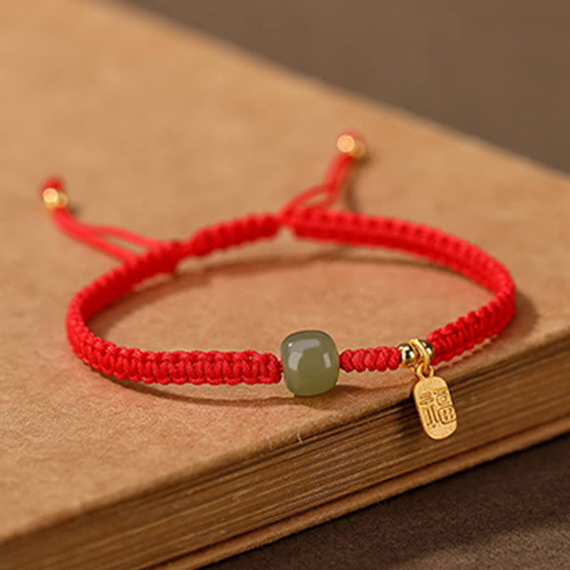 Nimara Ritual 925 Sterling Silver Hetian Jade Blessing Wealth Red String Bracelet
