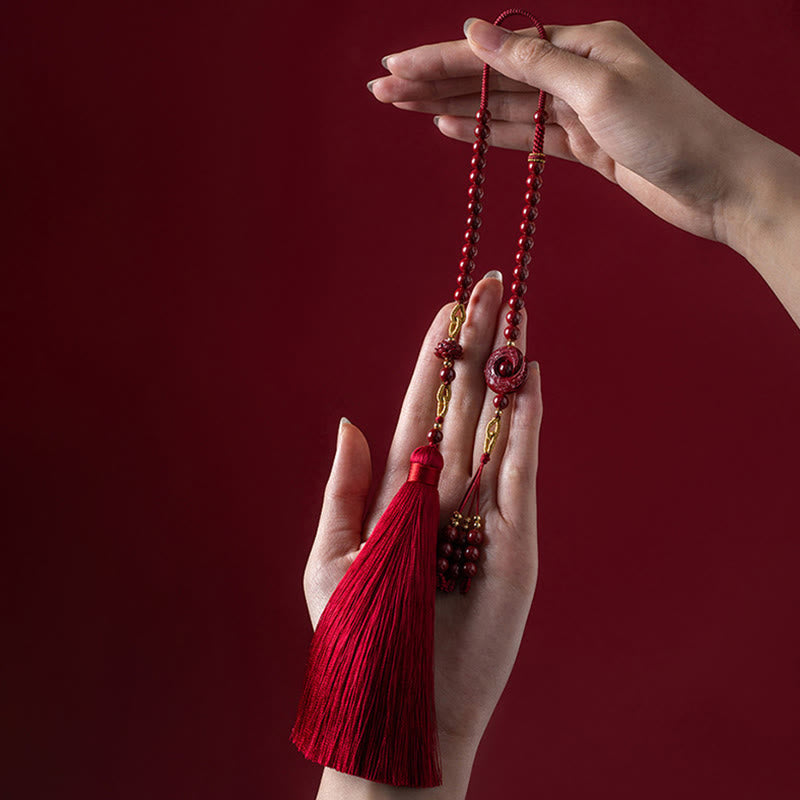 Nimara Ritual One's Luck Improves Design Patern Natural Cinnabar Lotus Blessing Car Hanging Decoration