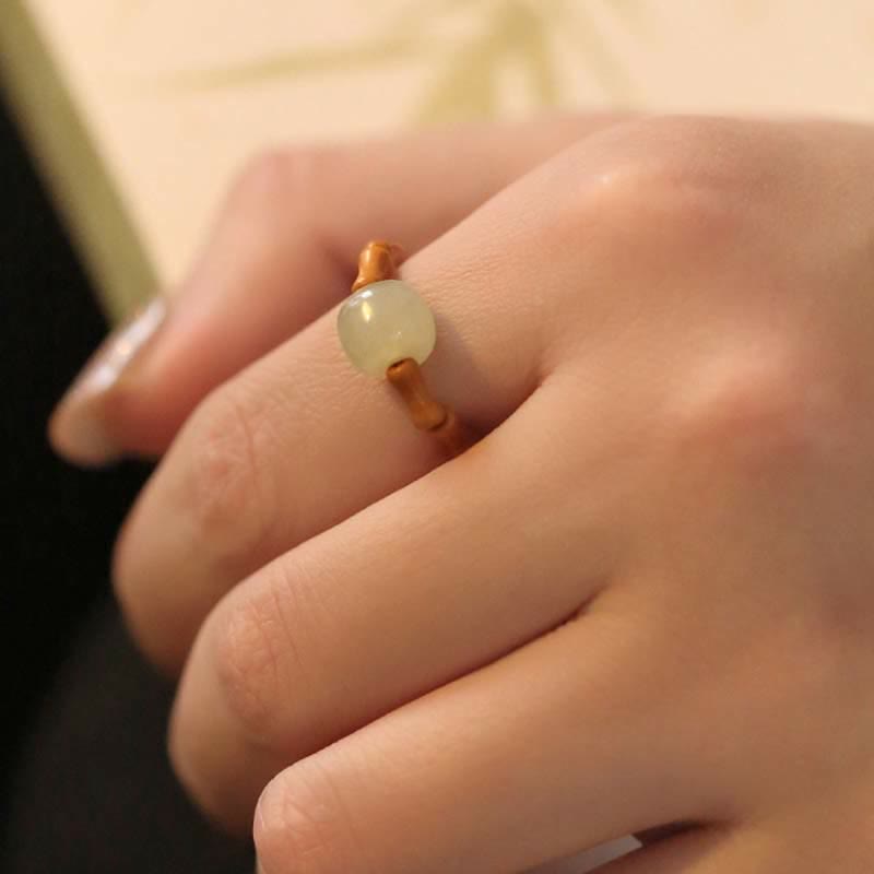 Nimara Ritual Hetian Jade Beaded Bamboo Prosperity Luck Ring