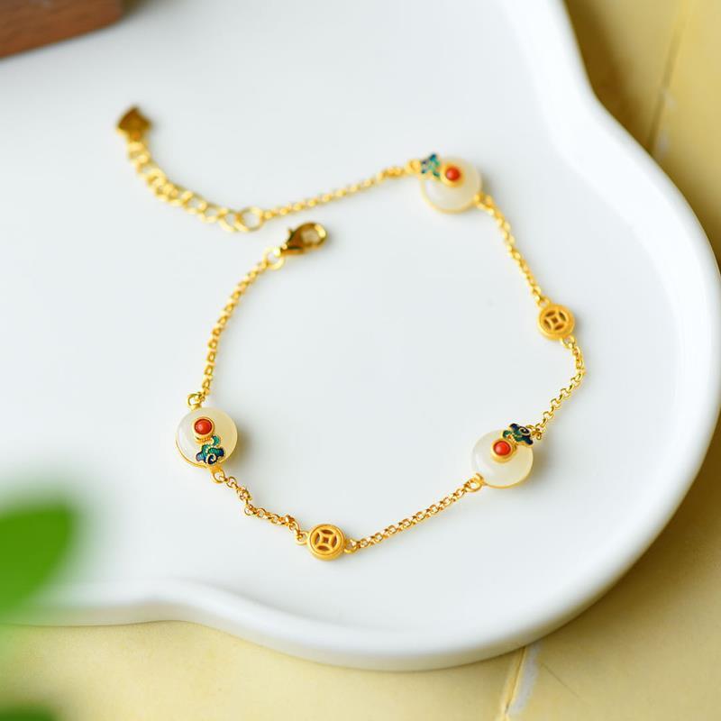 Nimara Ritual Peace Buckle White Jade Luck Copper Bracelet