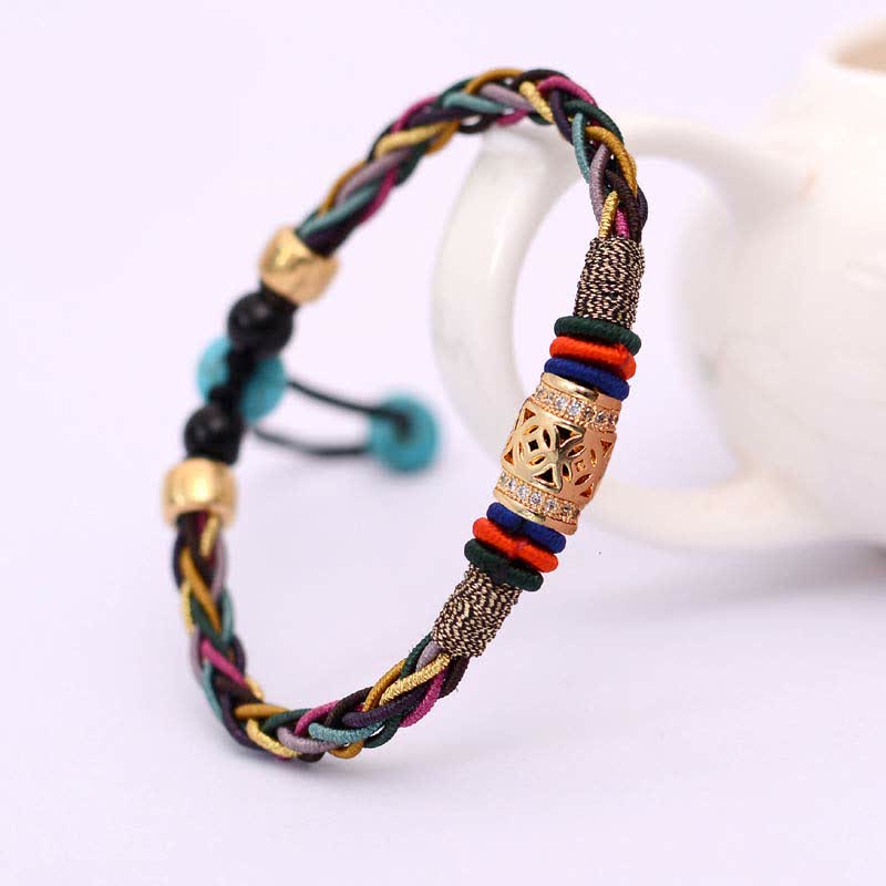Nimara Ritual Tibetan Handmade Eight Thread Knot Copper Coin Luck Weave String Bracelet