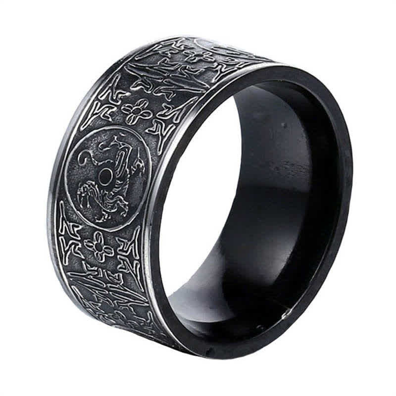 Nimara Ritual Four Guardian Beast Dragon White Tiger Suzaku Basalt Carved Success Luck Ring