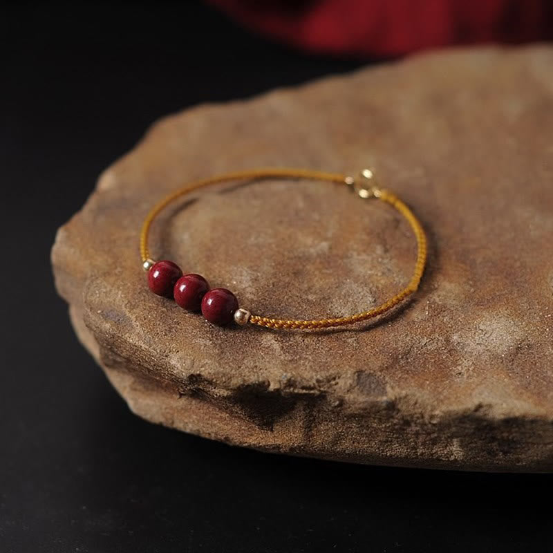 Nimara Ritual 14K Gold Plated Natural Cinnabar Blessing String Braided Bracelet