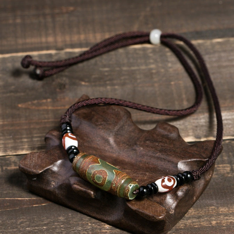 Nimara Ritual Tibetan Nine-Eye Dzi Bead Protection String Necklace