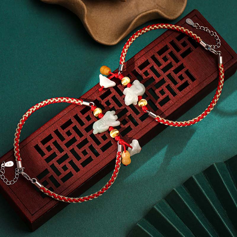 Nimara Ritual Chinese Zodiac Jade Prosperity Red String Bracelet Anklet