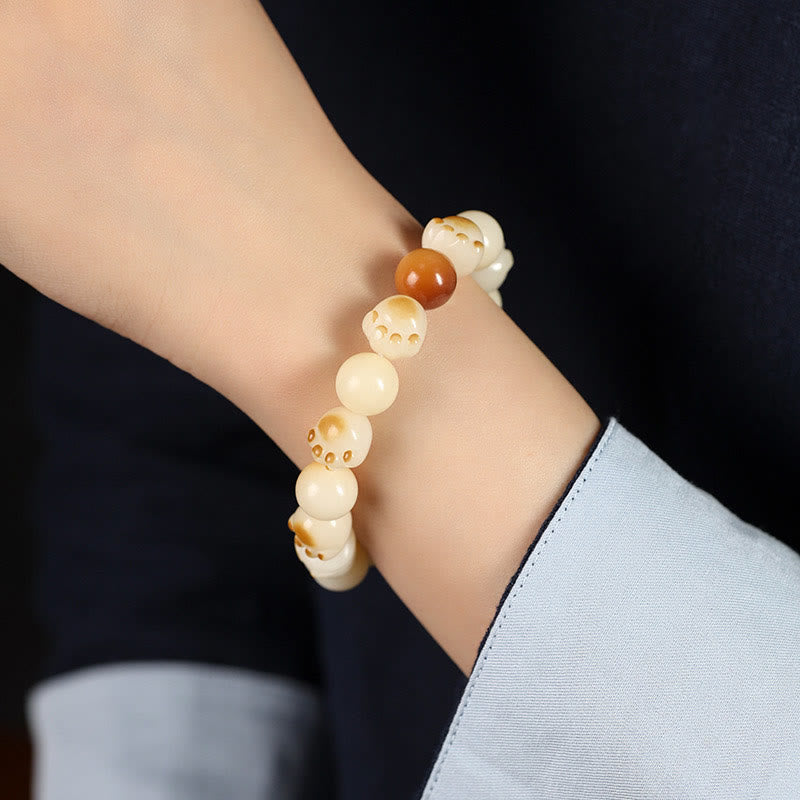 Nimara Ritual Natural Bodhi Seed Sandalwood Lucky Cute Cat Head Paw Claw Peace Bracelet