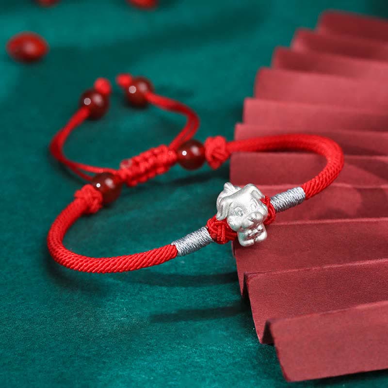 Nimara Ritual 999 Sterling Silver Chinese Zodiac Luck Strength Red String Bracelet