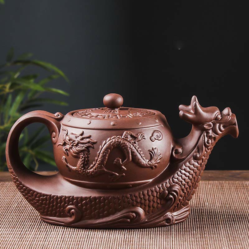 Nimara Ritual Vintage Dragon Auspicious Clouds Purple Clay Ceramic Teapot