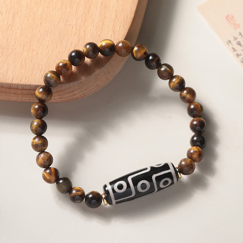 Nimara Ritual Tibetan Tiger Eye Tourmaline Nine-Eye Dzi Bead Protection Bracelet