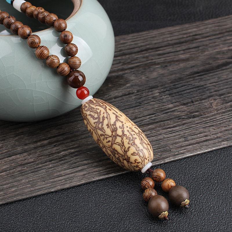 Nimara Ritual Tibetan Wenge Wood Bodhi Seed Agate Balance Peace Necklace Pendant