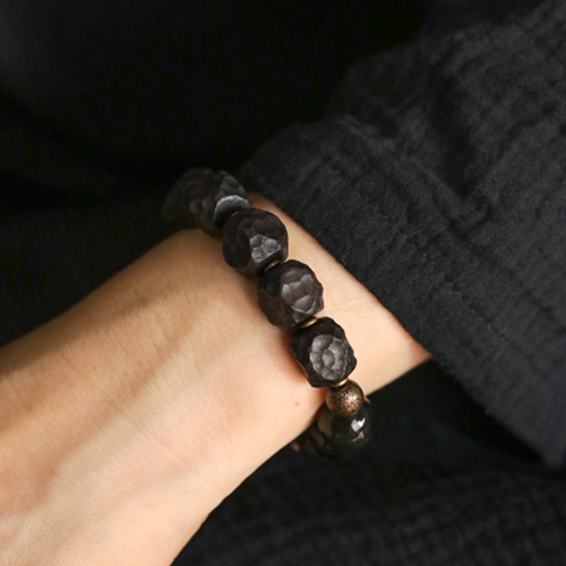 Nimara Ritual Black Obsidian Ebony Wood Copper Strength Couple Bracelet