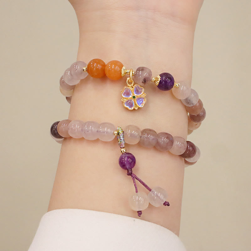 Nimara Ritual Natural Purple Golden Silk Jade Violet Flower Bead Charm Wealth Bracelet