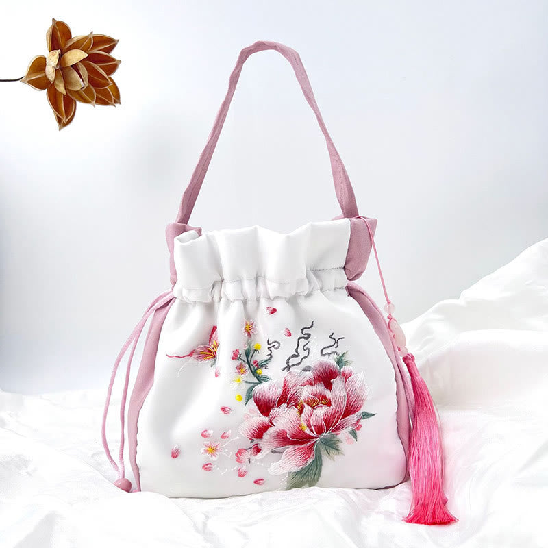 Nimara Ritual Suzhou Embroidery Rabbit Lotus Epiphyllum Peony Magnolia Silk Tote Crossbody Bag Shoulder Bag Handbag