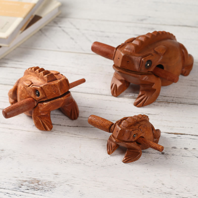 Nimara Ritual Handcrafted FengShui Wealth Luck Frog Mini Wooden Croaking Frog Guiro Decoration