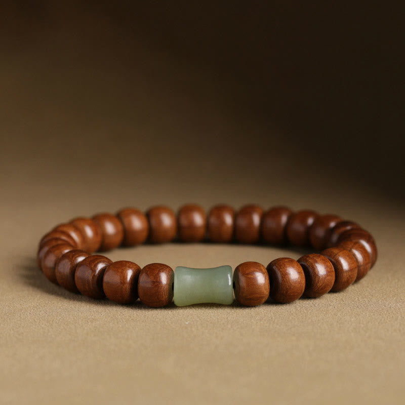 Nimara Ritual Natural Abelia Biflora Wood Hetian Jade Bamboo Bead Warding Off Evil Spirits Bracelet