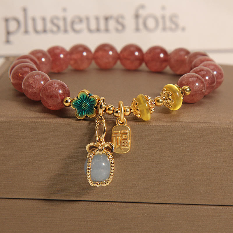 Nimara Ritual Natural Strawberry Quartz Crystal Aquamarine Fortune Brand Love Bracelet