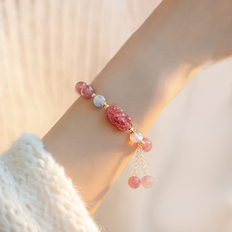 Nimara Ritual Natural Strawberry Quartz Moonstone PiXiu Love Healing Bracelet