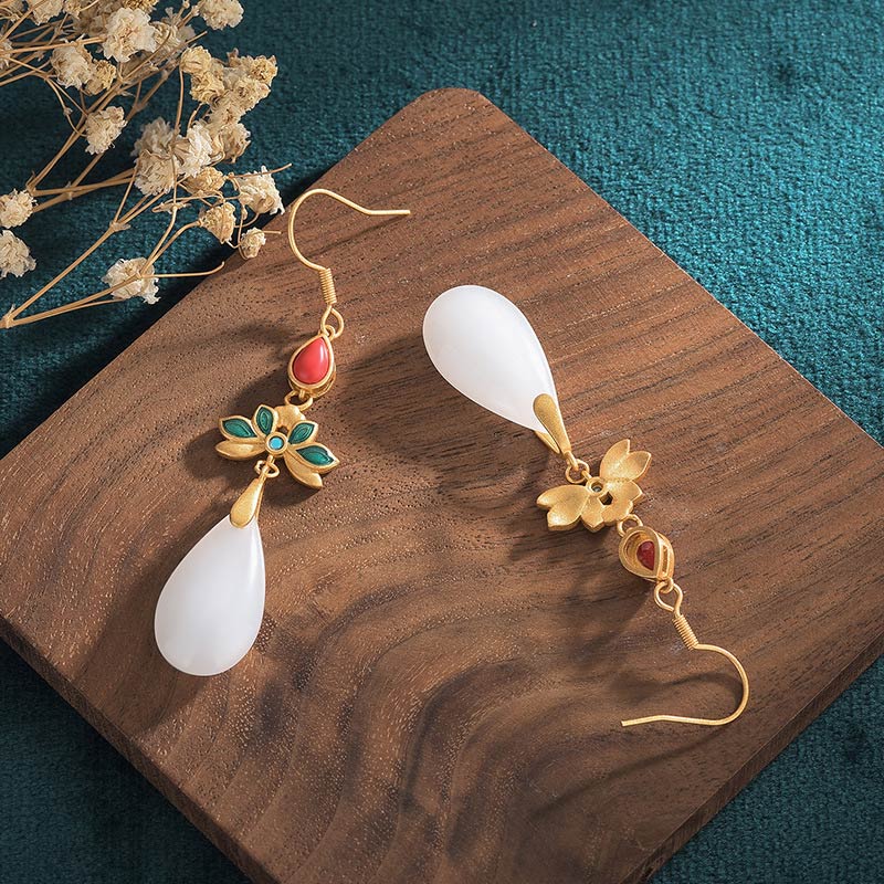 Nimara Ritual FengShui White Jade Luck Drop Earrings