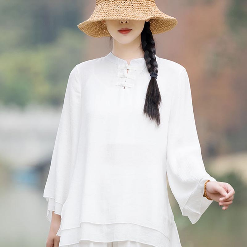 Nimara Ritual 2Pcs Plain Design Top Pants Meditation Yoga Zen Tai Chi Cotton Linen Clothing Women's Set