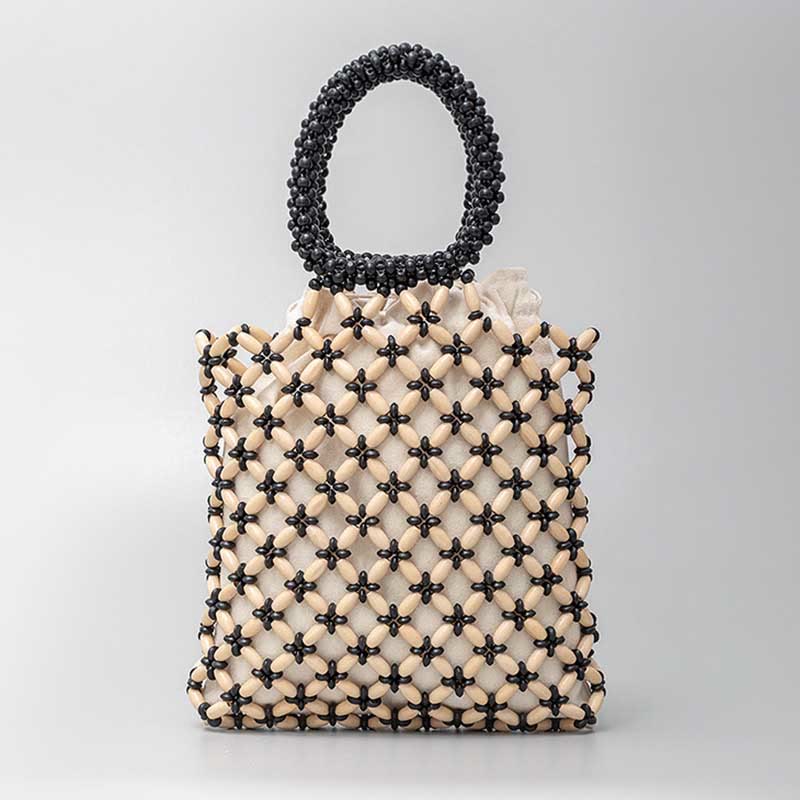Nimara Ritual Hand-woven Lozenge Wooden Beads Handbag