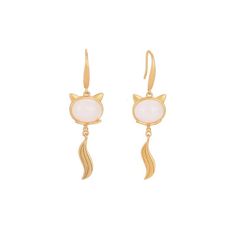 Nimara Ritual FengShui White Jade Fox Fortune Earrings