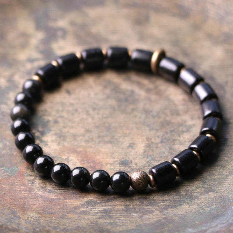 Nimara Ritual Ebony Wood Red Jasper Moss Agate Crystal Copper Peace Couple Bracelet
