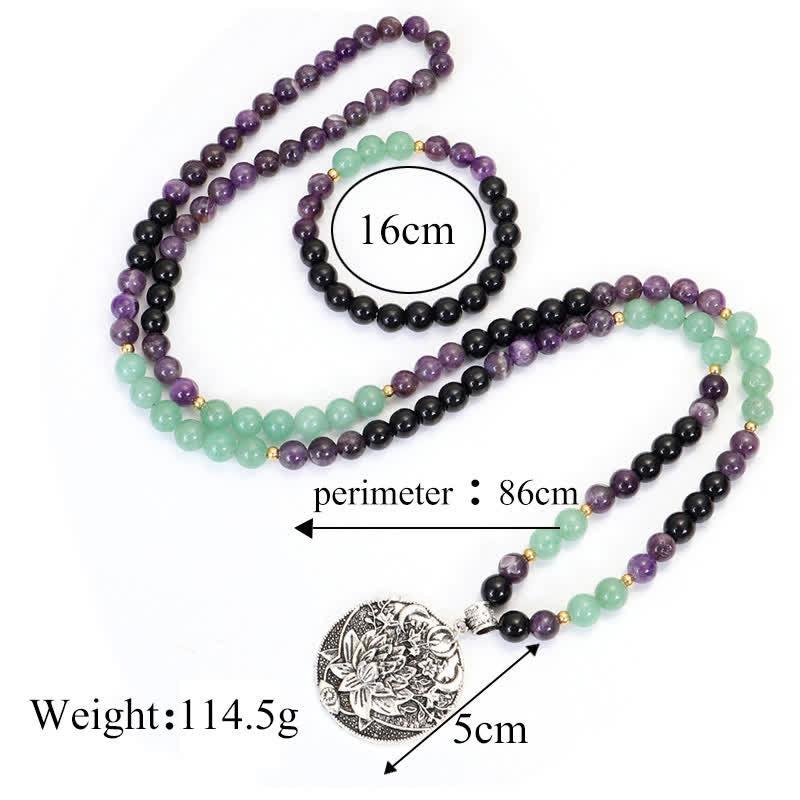 Nimara Ritual 108 Mala Beads Amethyst Green Aventurine Lotus Meditation Bracelet