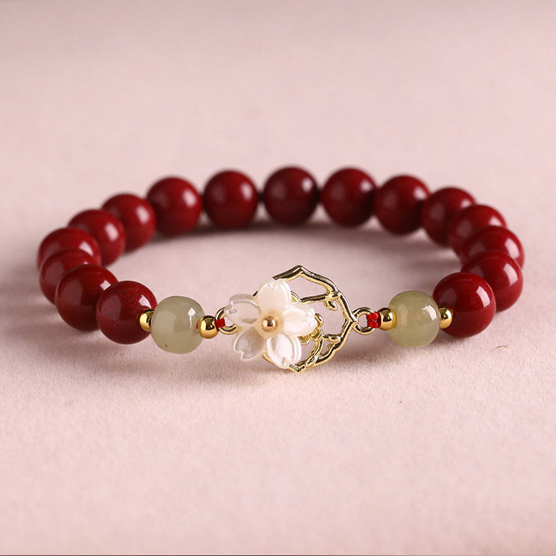 Nimara Ritual Natural Cinnabar Jade Beaded Tridacna Stone Flower Blessing Bracelet