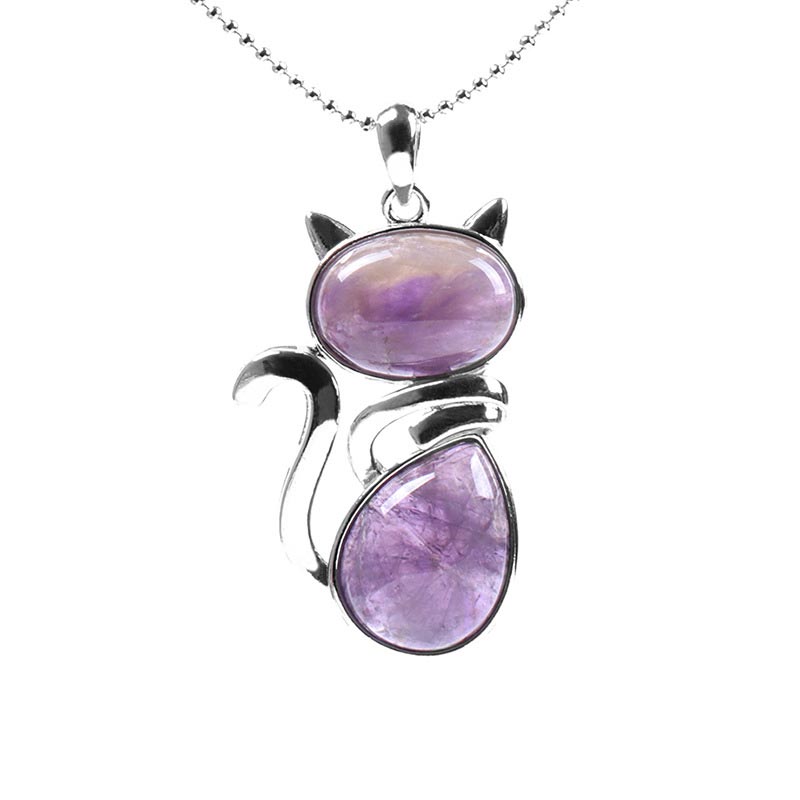 Nimara Ritual Cat Pattern Natural Crystal Protection Necklace Pendant