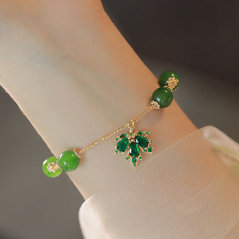 Nimara Ritual 14k Gold Plated Green Chalcedony Maple Leaf Courage Strength Bracelet